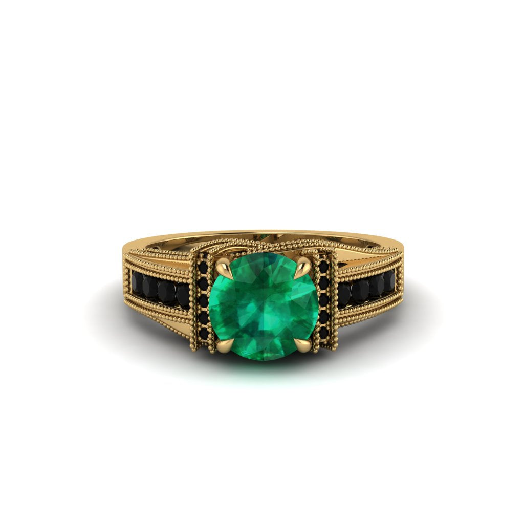 Emerald Eternal Embrace Milgrain Engagement Ring - Fernanda No. 34