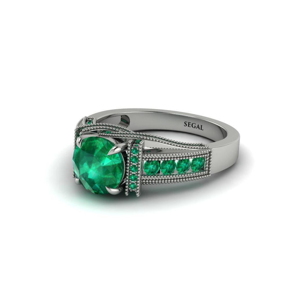 Emerald Eternal Embrace Milgrain Engagement Ring - Fernanda No. 21
