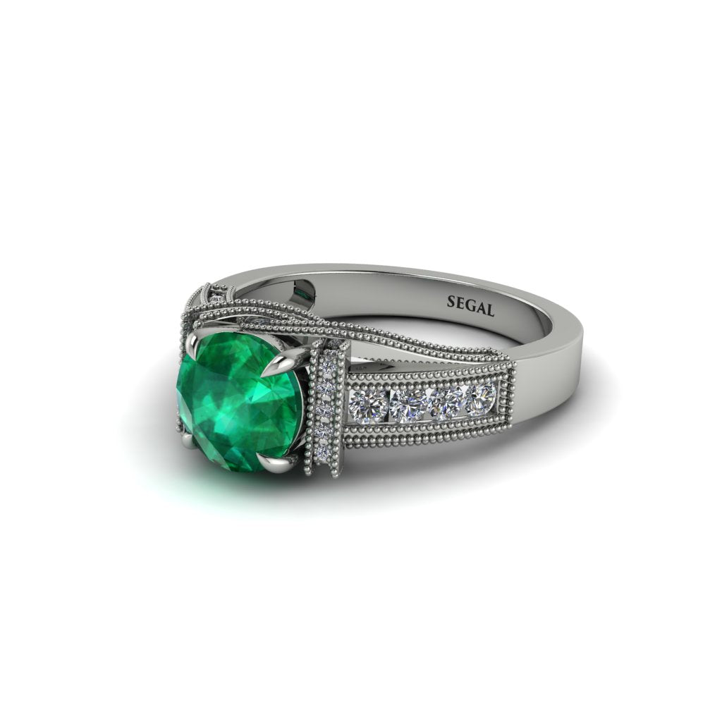 Emerald Eternal Embrace Milgrain Engagement Ring - Fernanda No. 6