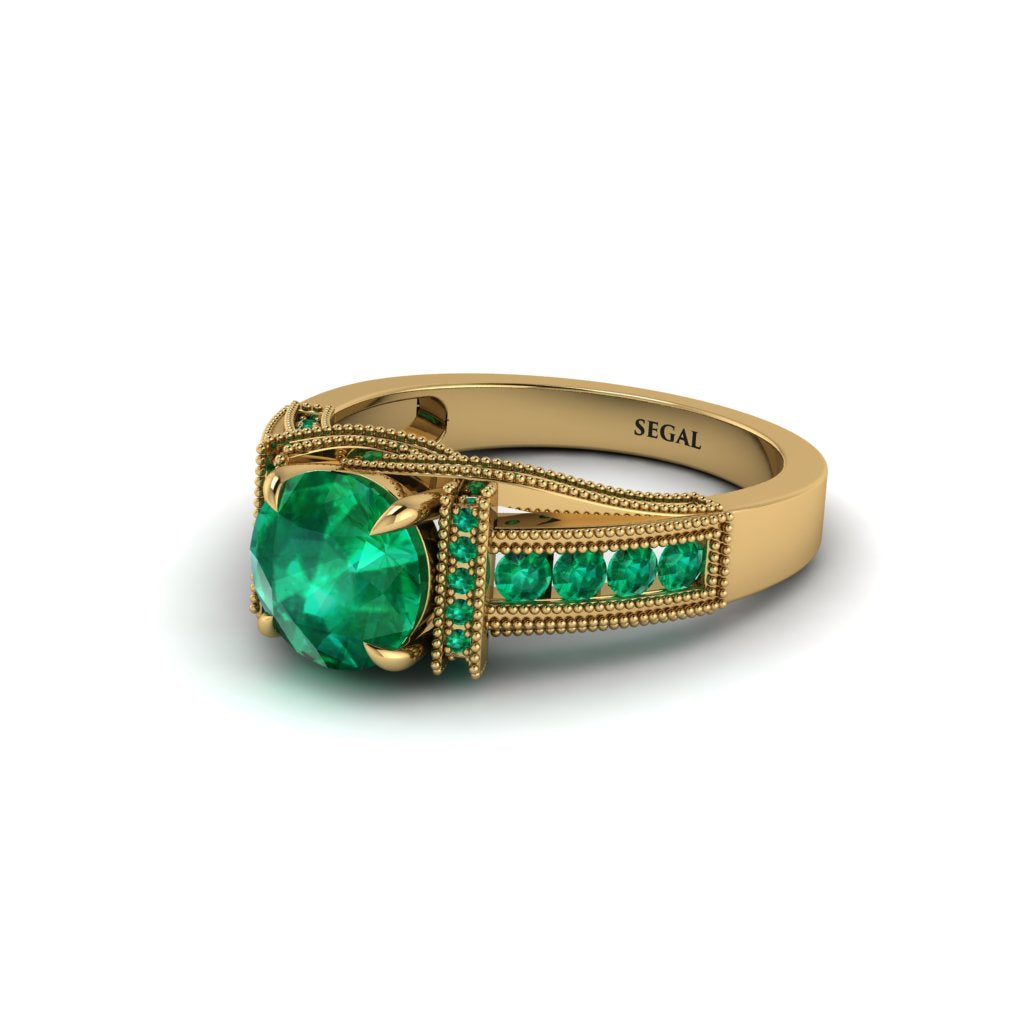 Emerald Eternal Embrace Milgrain Engagement Ring - Fernanda No. 19