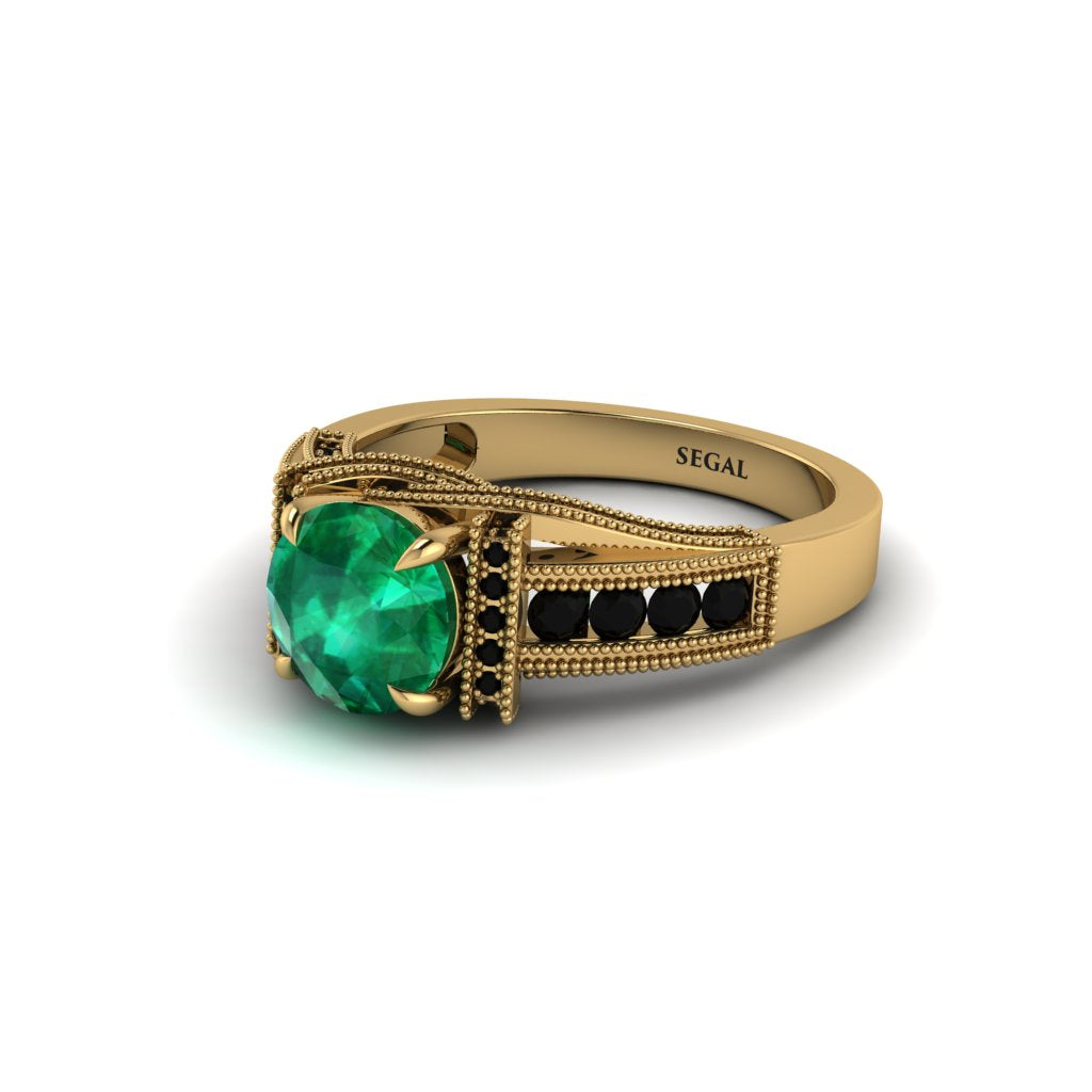 Emerald Eternal Embrace Milgrain Engagement Ring - Fernanda No. 34