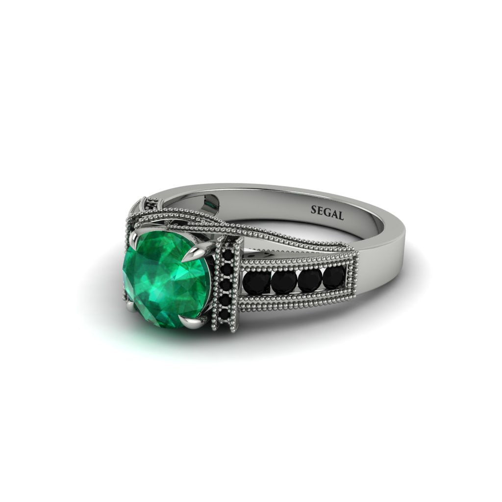 Emerald Eternal Embrace Milgrain Engagement Ring - Fernanda No. 36