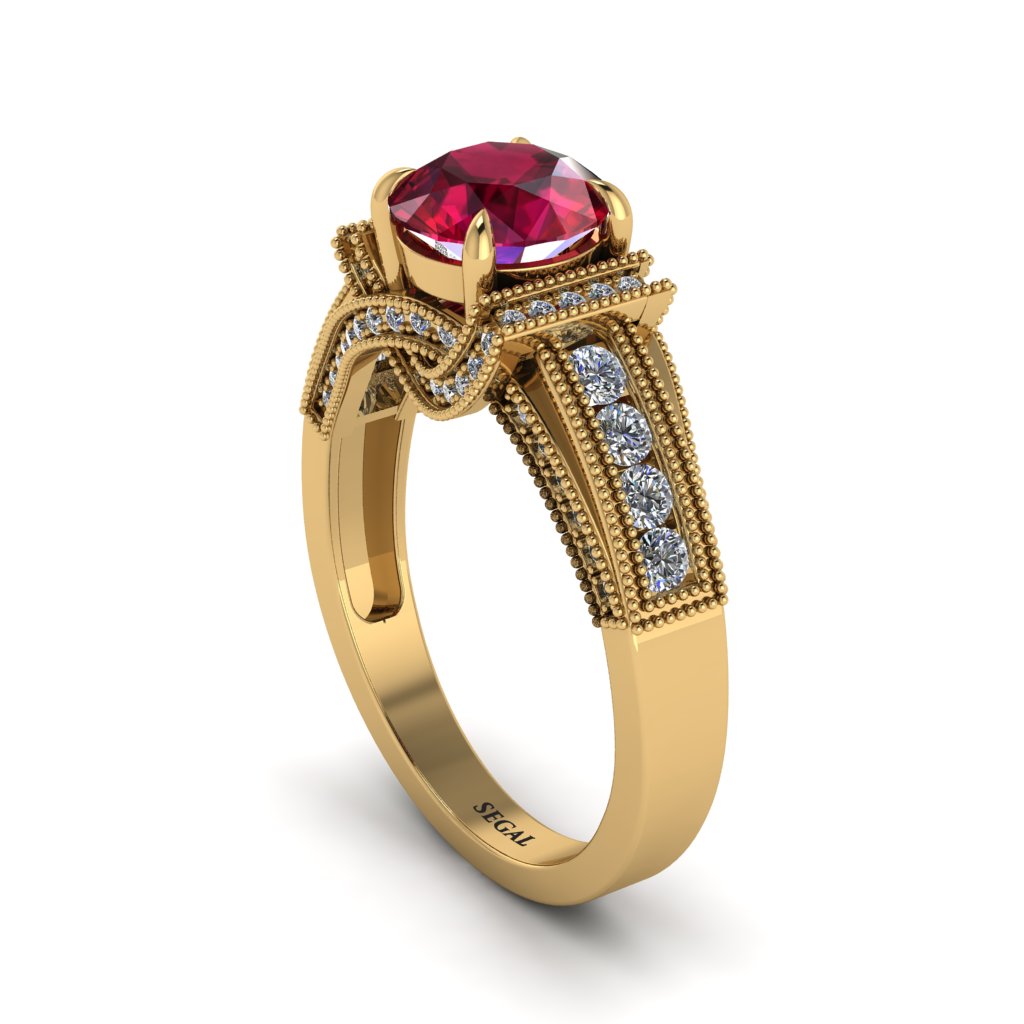 Ruby Eternal Embrace Milgrain Engagement Ring - Fernanda No. 10