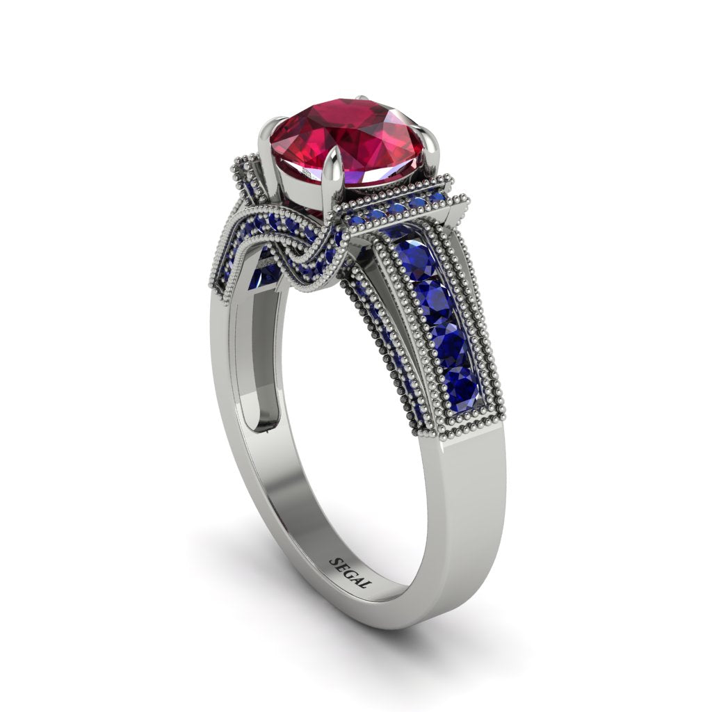 Ruby Eternal Embrace Milgrain Engagement Ring - Fernanda No. 72