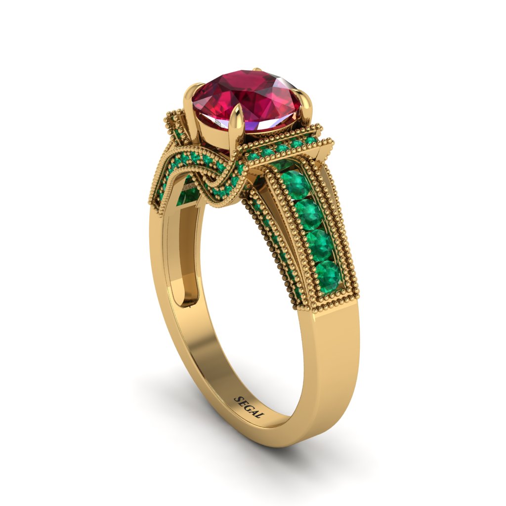 Ruby Eternal Embrace Milgrain Engagement Ring - Fernanda No. 25