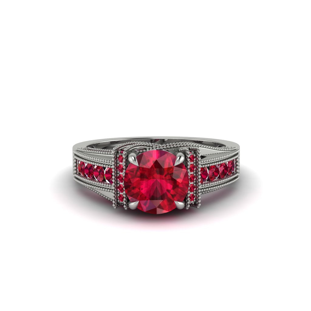Ruby Eternal Embrace Milgrain Engagement Ring - Fernanda No. 57
