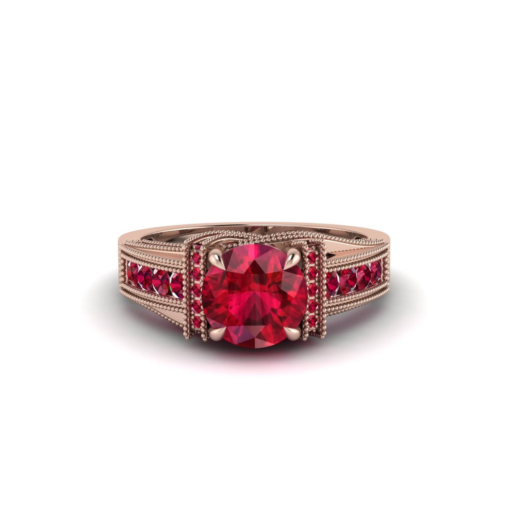 Ruby Eternal Embrace Milgrain Engagement Ring - Fernanda No. 56