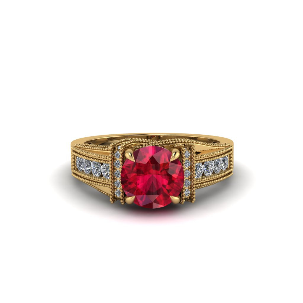 Ruby Eternal Embrace Milgrain Engagement Ring - Fernanda No. 10