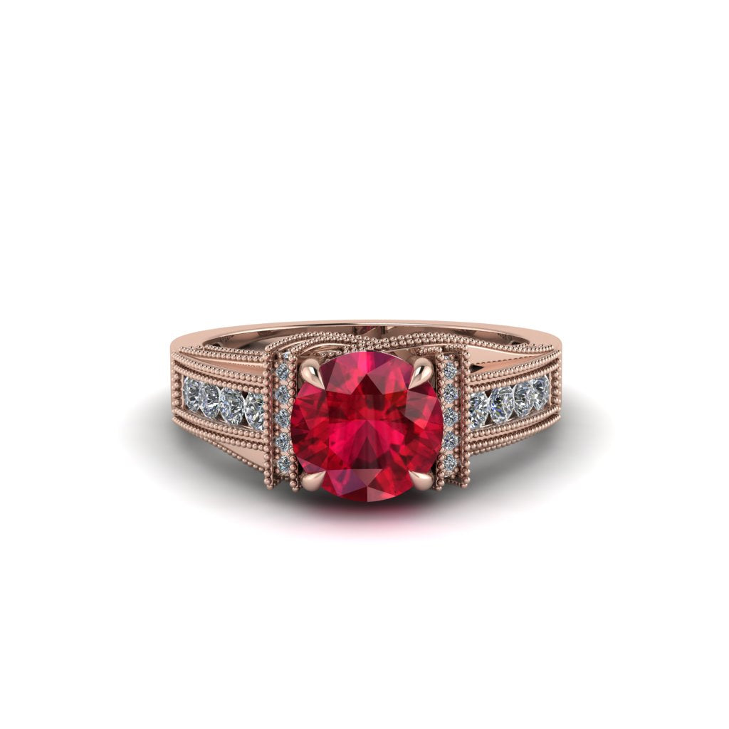 Ruby Eternal Embrace Milgrain Engagement Ring - Fernanda No. 11