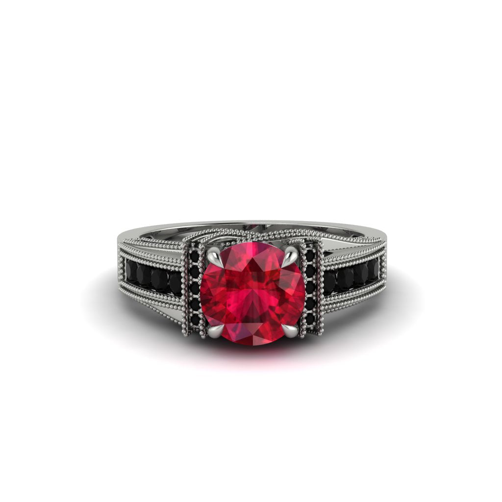 Ruby Eternal Embrace Milgrain Engagement Ring - Fernanda No. 42