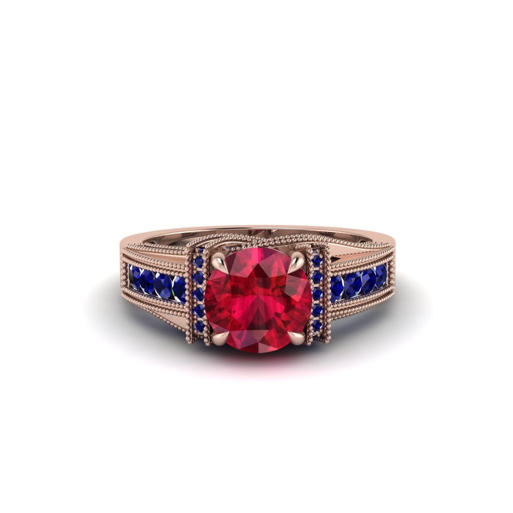 Ruby Eternal Embrace Milgrain Engagement Ring - Fernanda No. 71