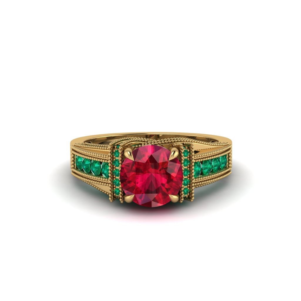 Ruby Eternal Embrace Milgrain Engagement Ring - Fernanda No. 25
