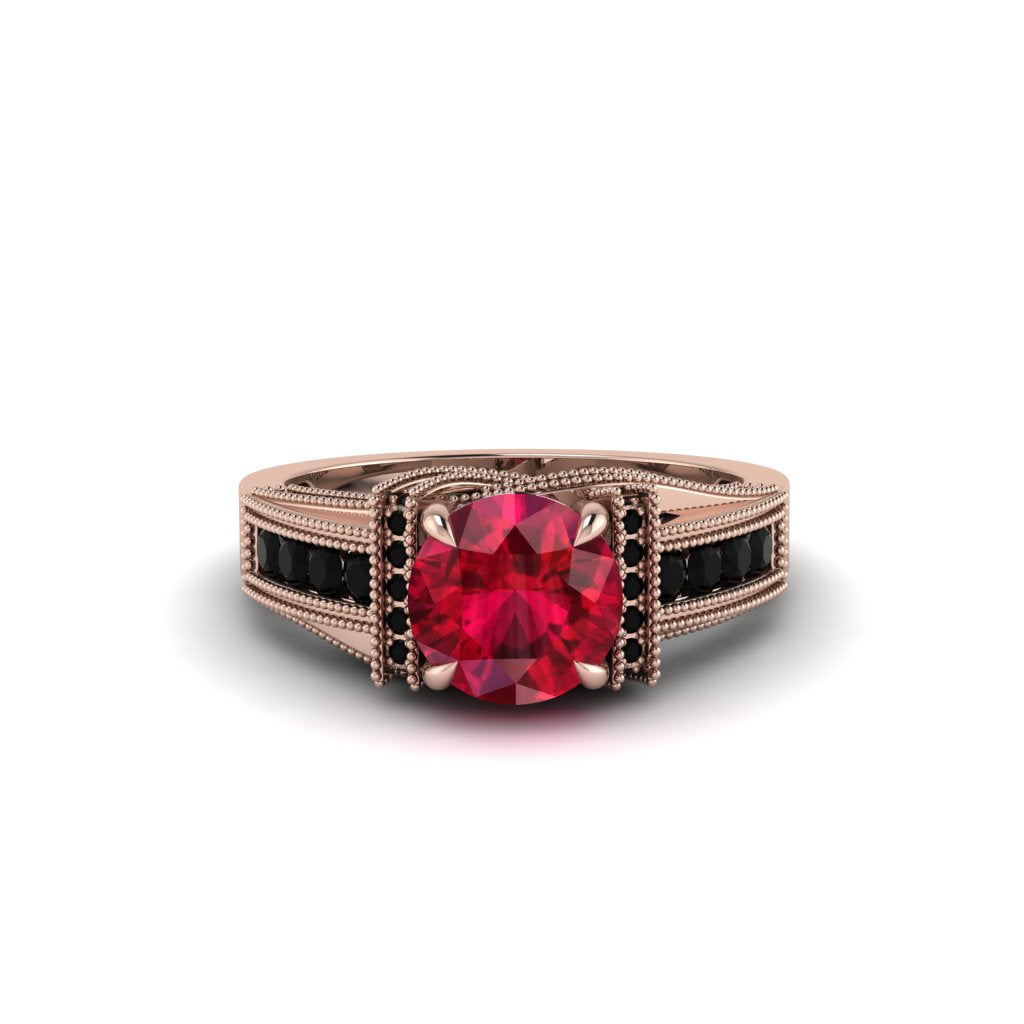 Ruby Eternal Embrace Milgrain Engagement Ring - Fernanda No. 41