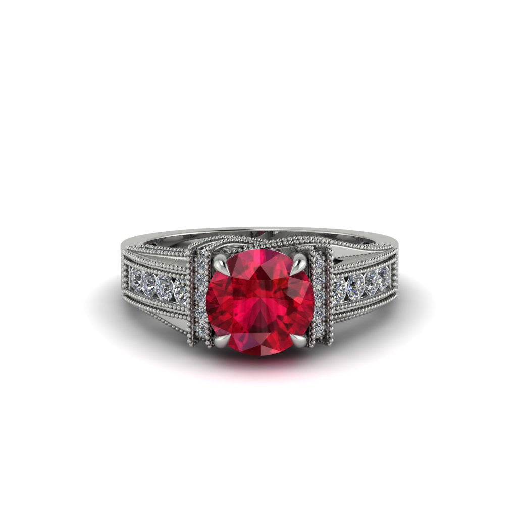 Ruby Eternal Embrace Milgrain Engagement Ring - Fernanda No. 12