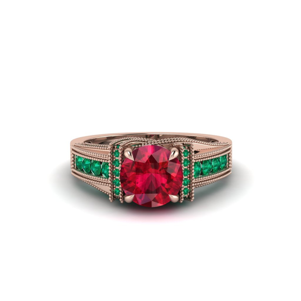 Ruby Eternal Embrace Milgrain Engagement Ring - Fernanda No. 26