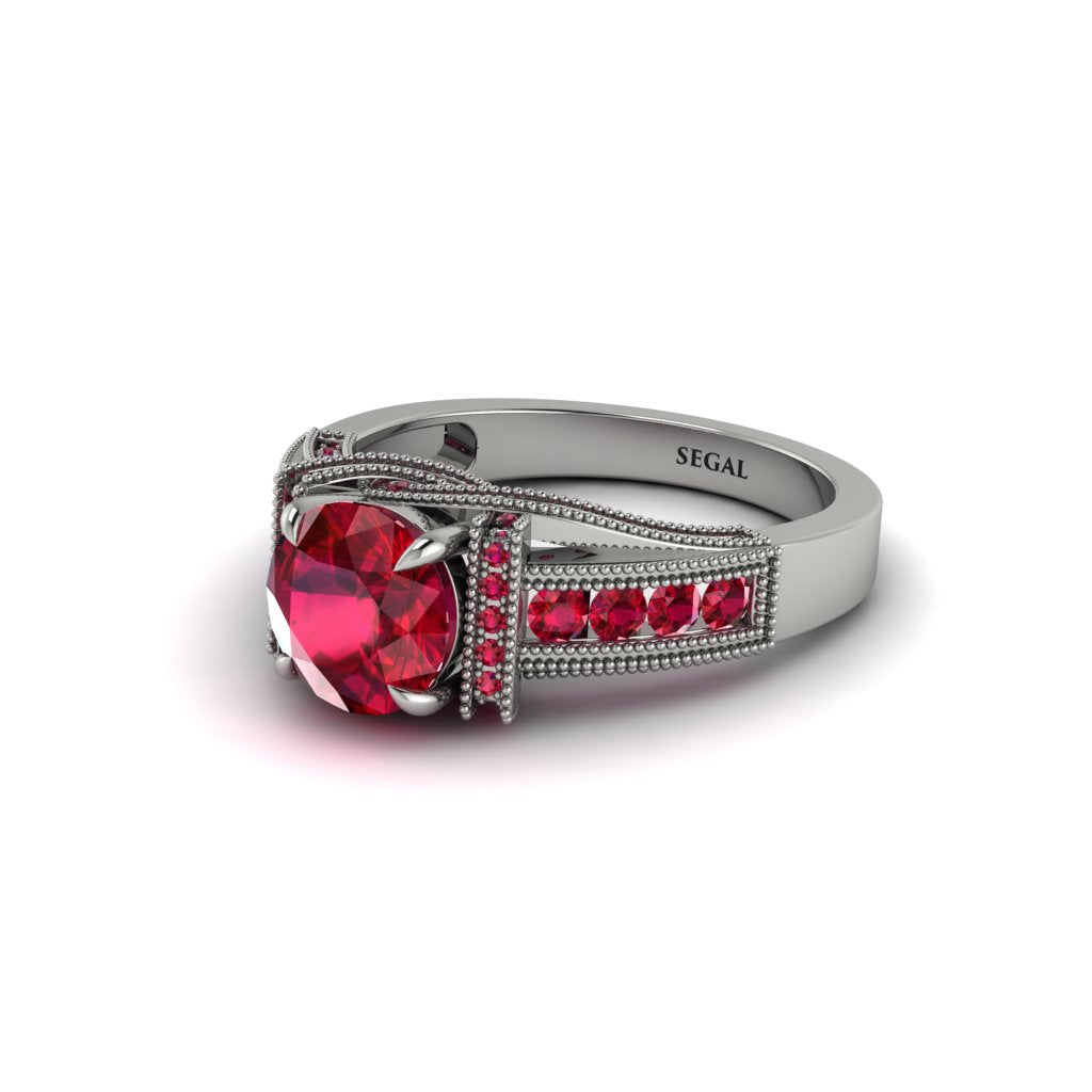 Ruby Eternal Embrace Milgrain Engagement Ring - Fernanda No. 57