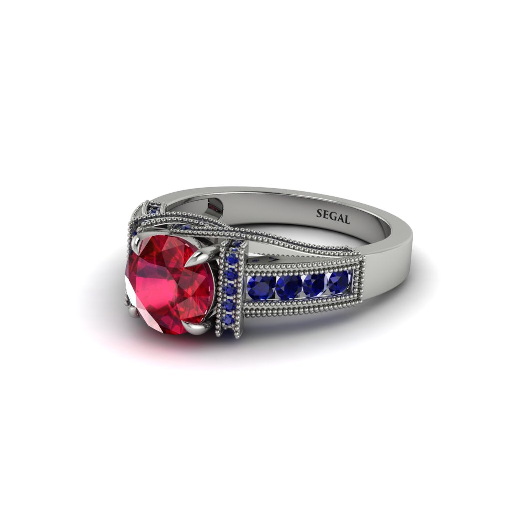 Ruby Eternal Embrace Milgrain Engagement Ring - Fernanda No. 72