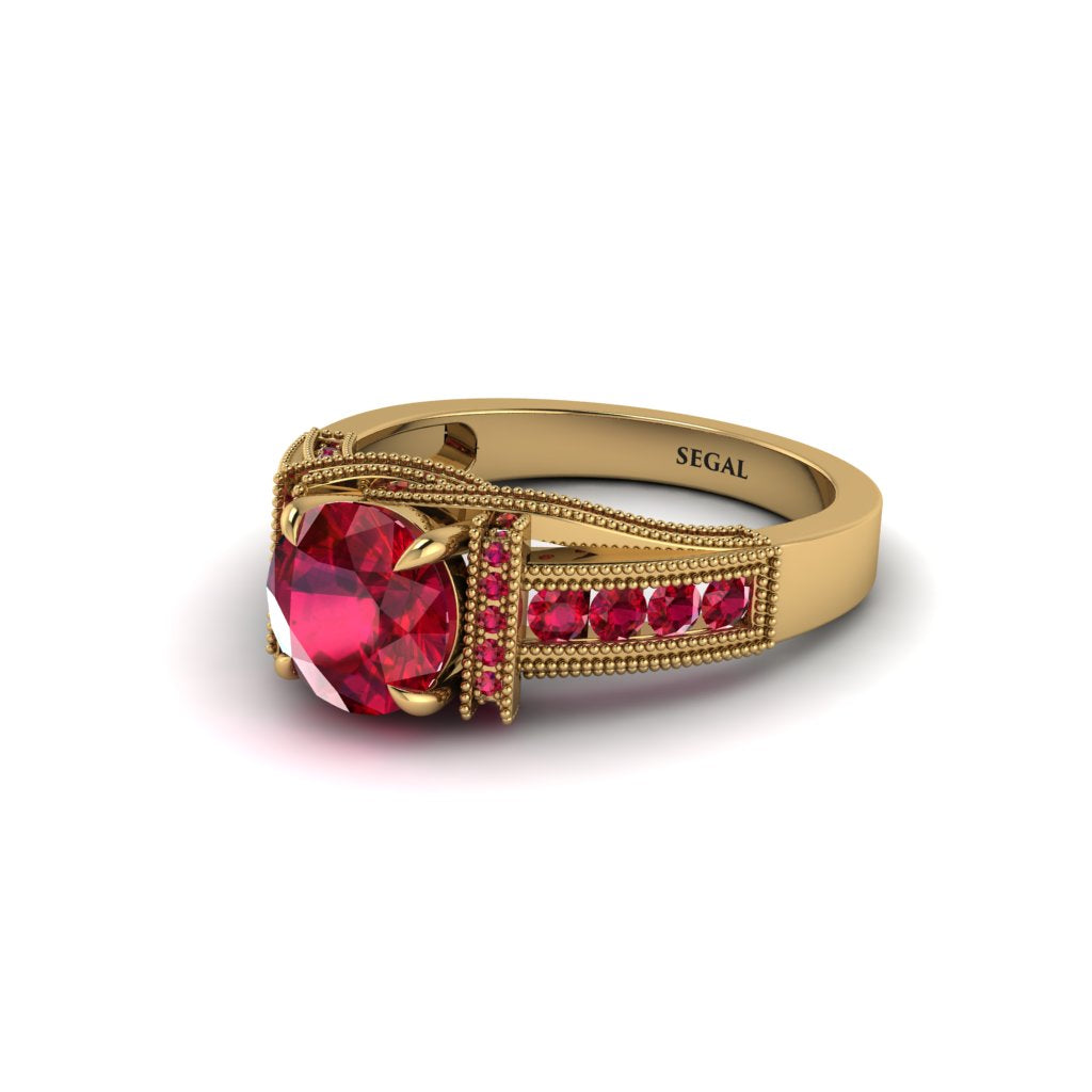 Ruby Eternal Embrace Milgrain Engagement Ring - Fernanda No. 55