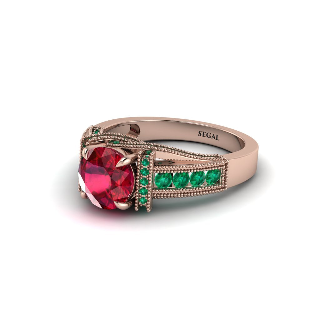 Ruby Eternal Embrace Milgrain Engagement Ring - Fernanda No. 26
