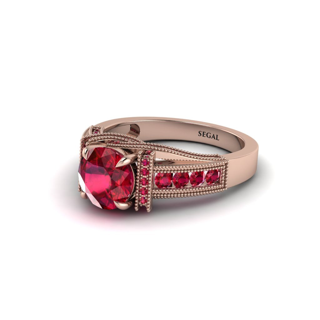 Ruby Eternal Embrace Milgrain Engagement Ring - Fernanda No. 56