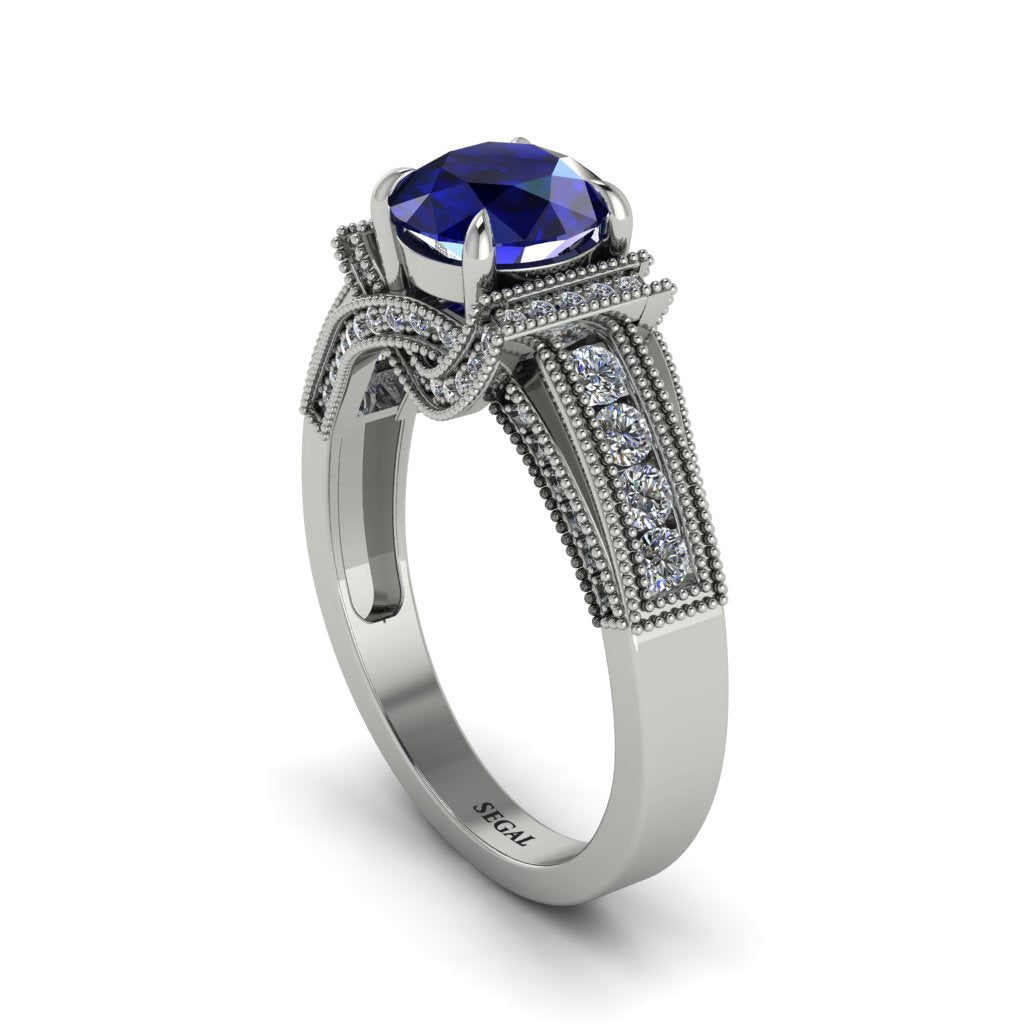 Sapphire Eternal Embrace Milgrain Engagement Ring - Fernanda No. 15