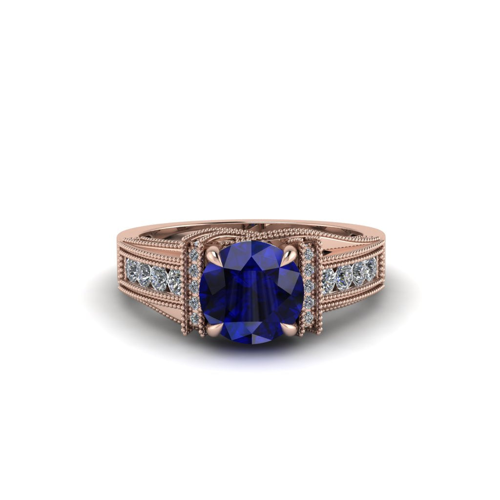 Sapphire Eternal Embrace Milgrain Engagement Ring - Fernanda No. 14