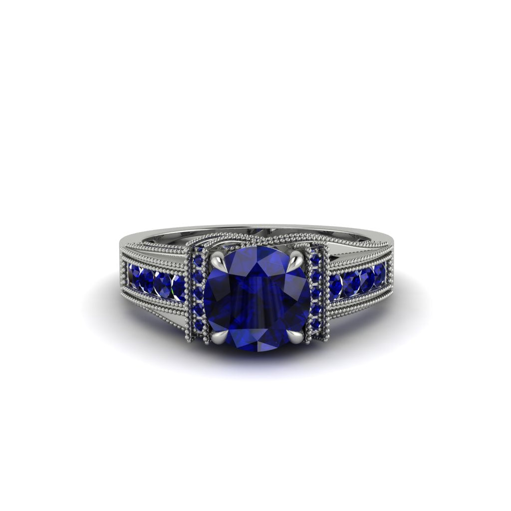 Sapphire Eternal Embrace Milgrain Engagement Ring - Fernanda No. 75