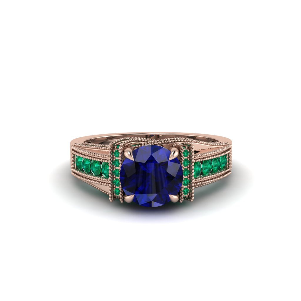 Sapphire Eternal Embrace Milgrain Engagement Ring - Fernanda No. 29