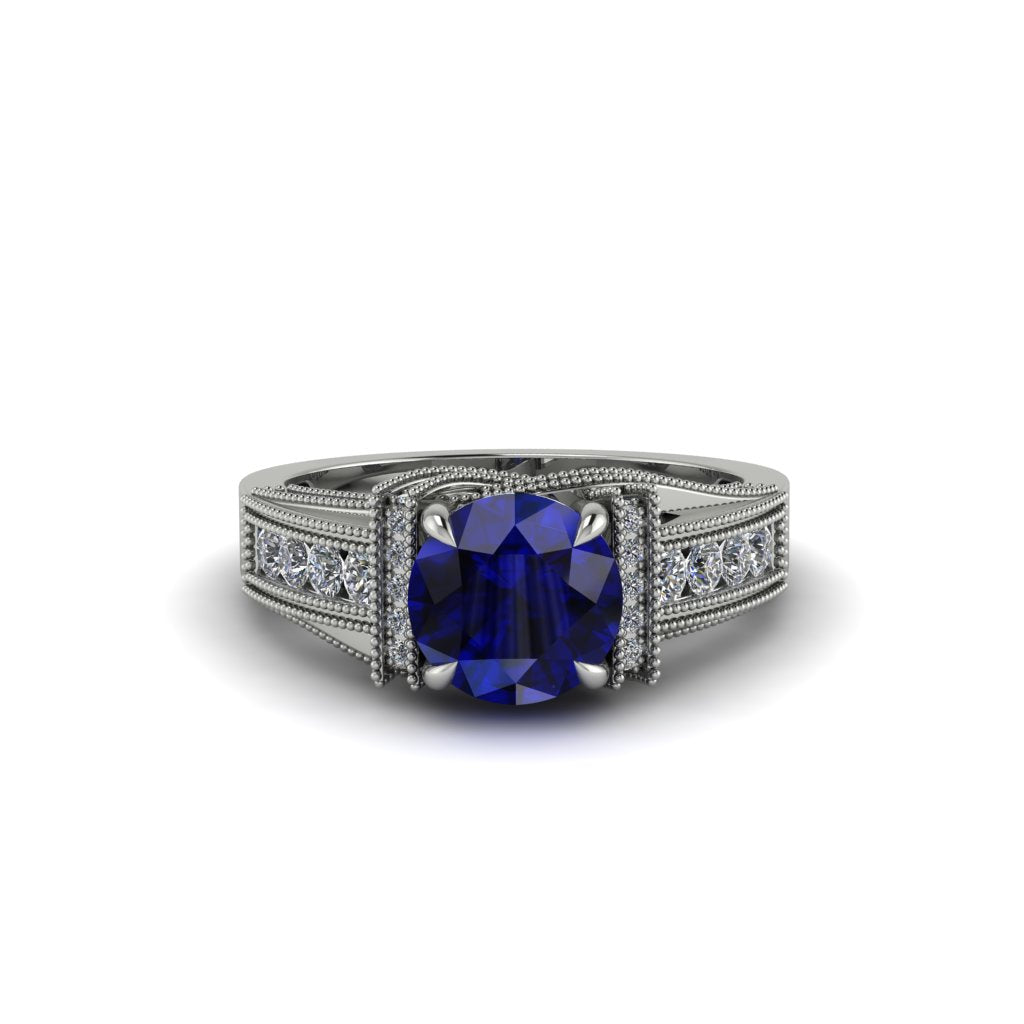 Sapphire Eternal Embrace Milgrain Engagement Ring - Fernanda No. 15