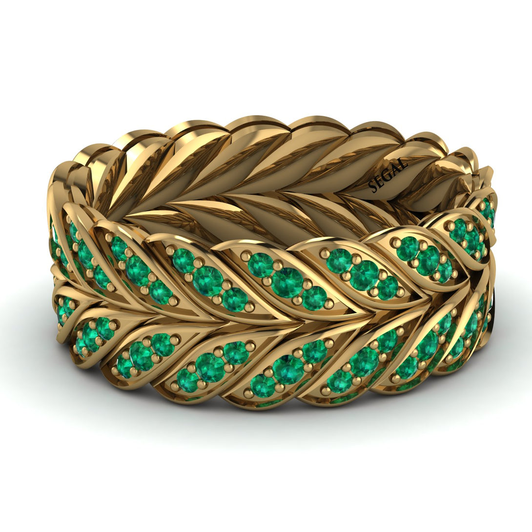 Emerald Eternity Leaf Gold Wedding Ring - Kara No. 4