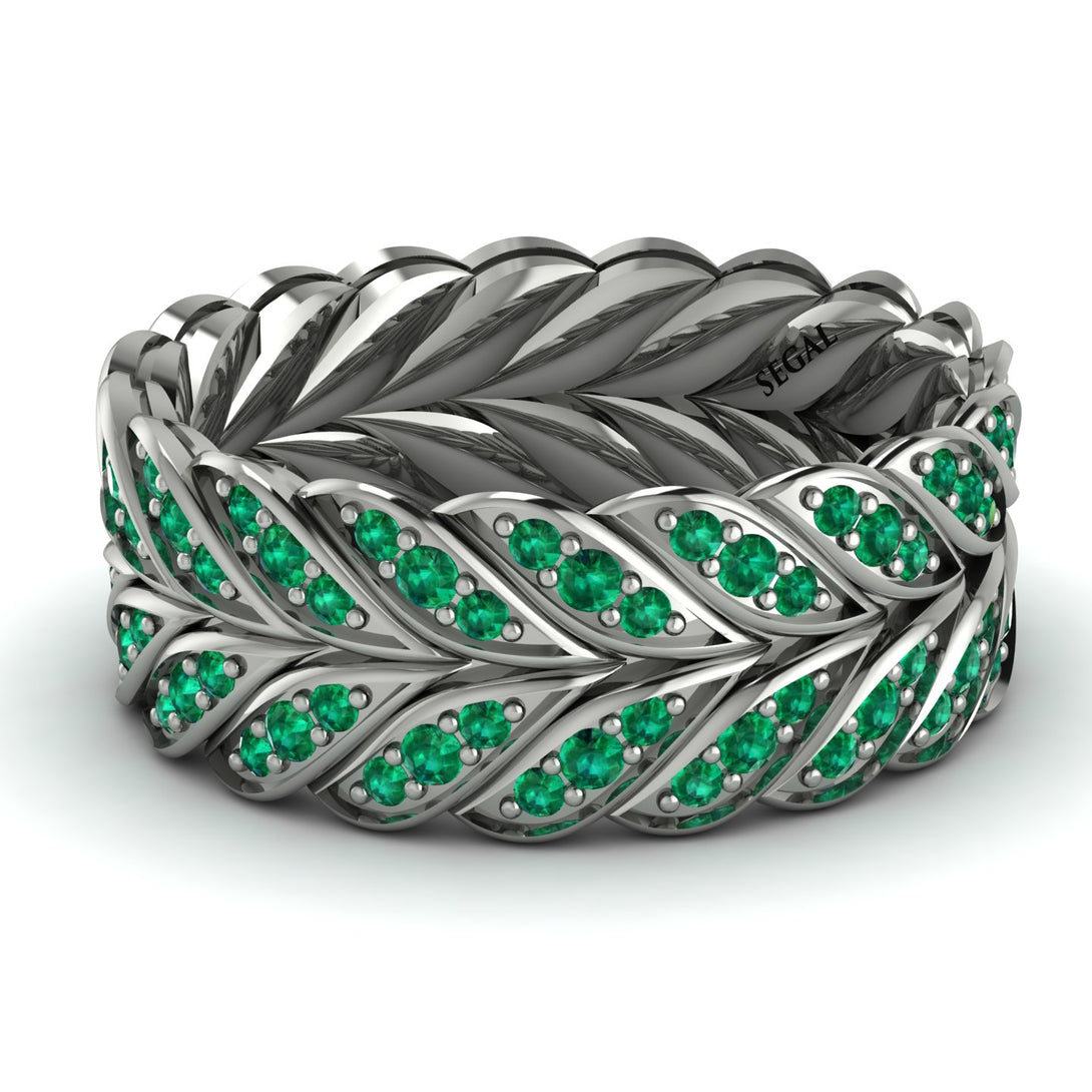 Emerald Eternity Leaf Gold Wedding Ring - Kara No. 6