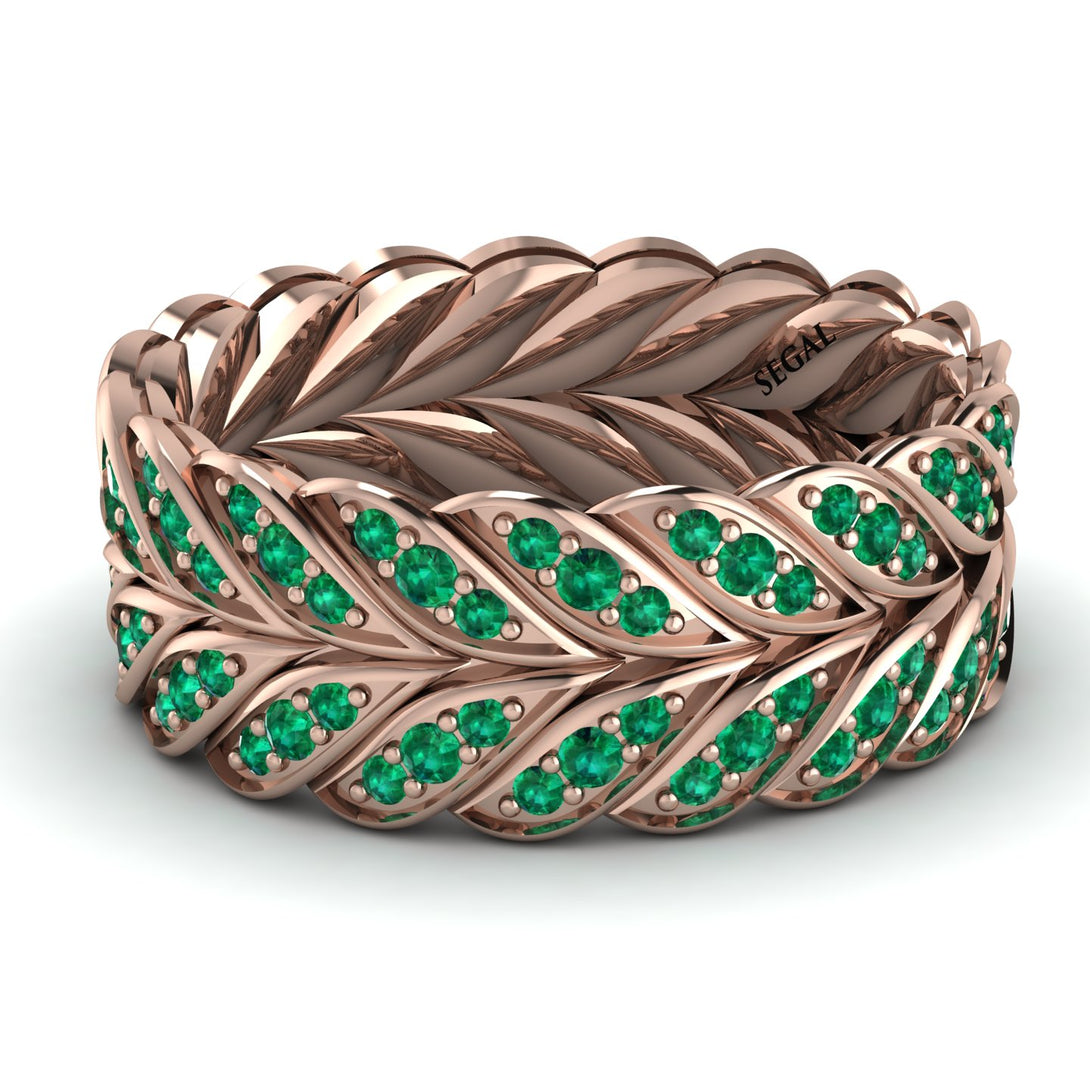 Emerald Eternity Leaf Gold Wedding Ring - Kara No. 5