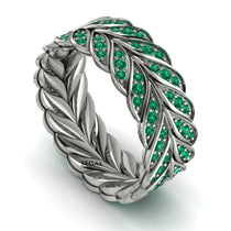 Emerald Eternity Leaf Gold Wedding Ring - Kara No. 6 image 1