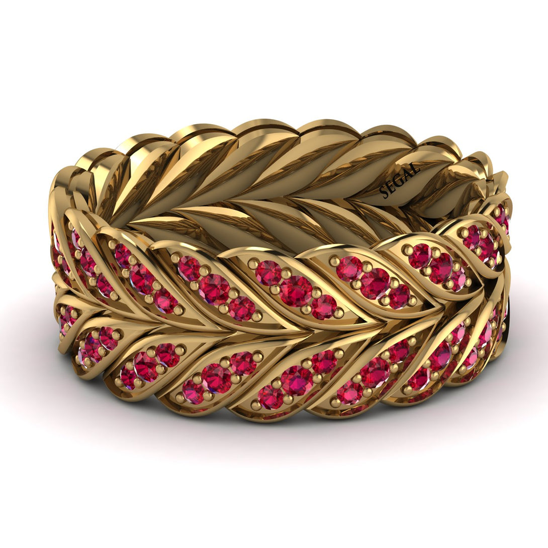 Ruby Eternity Leaf Gold Wedding Ring - Kara No. 10