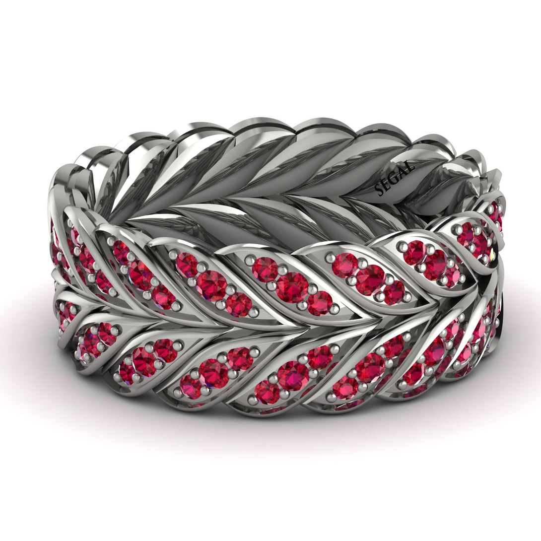 Ruby Eternity Leaf Gold Wedding Ring - Kara No. 12
