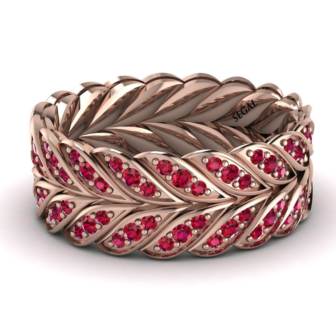Ruby Eternity Leaf Gold Wedding Ring - Kara No. 11