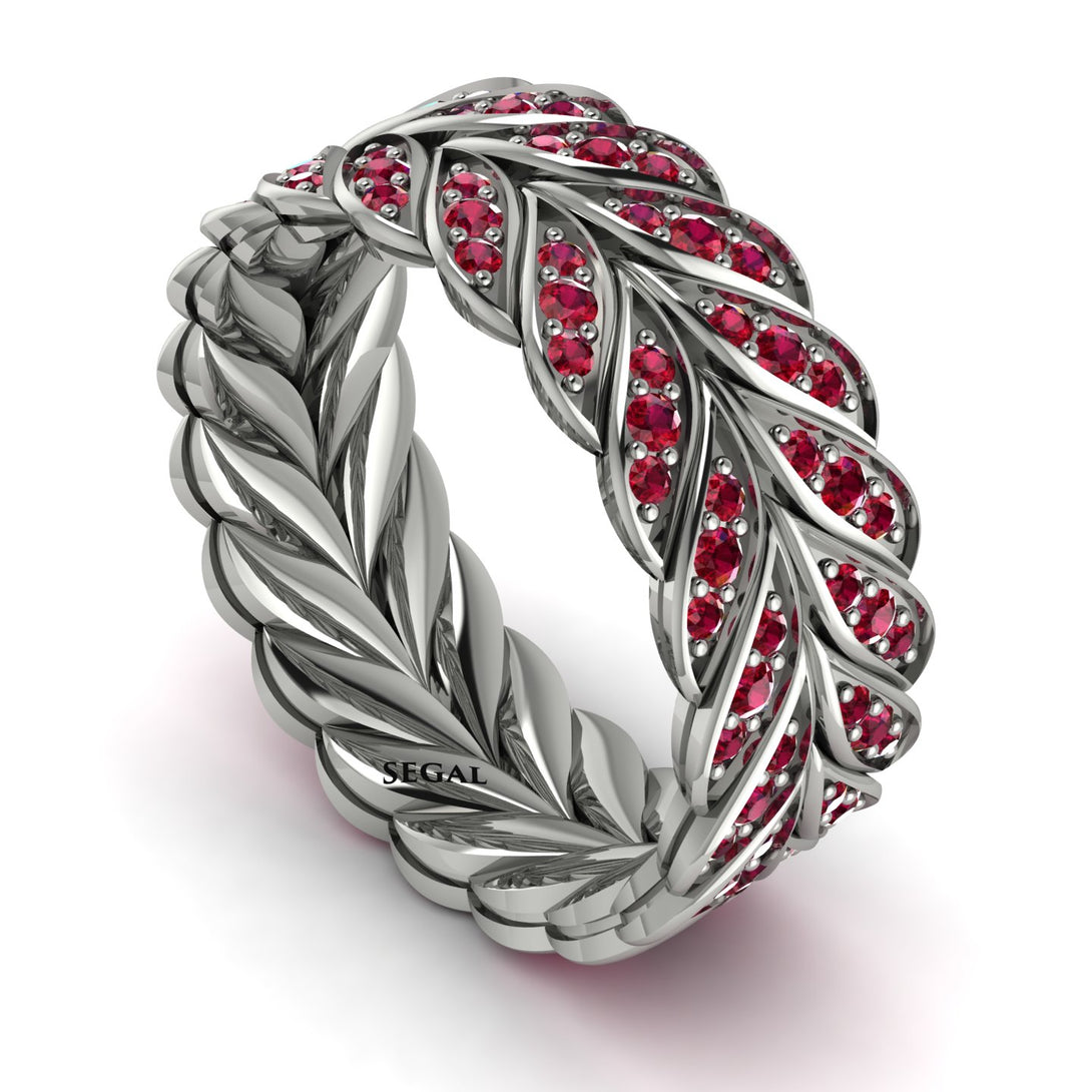 Ruby Eternity Leaf Gold Wedding Ring - Kara No. 12
