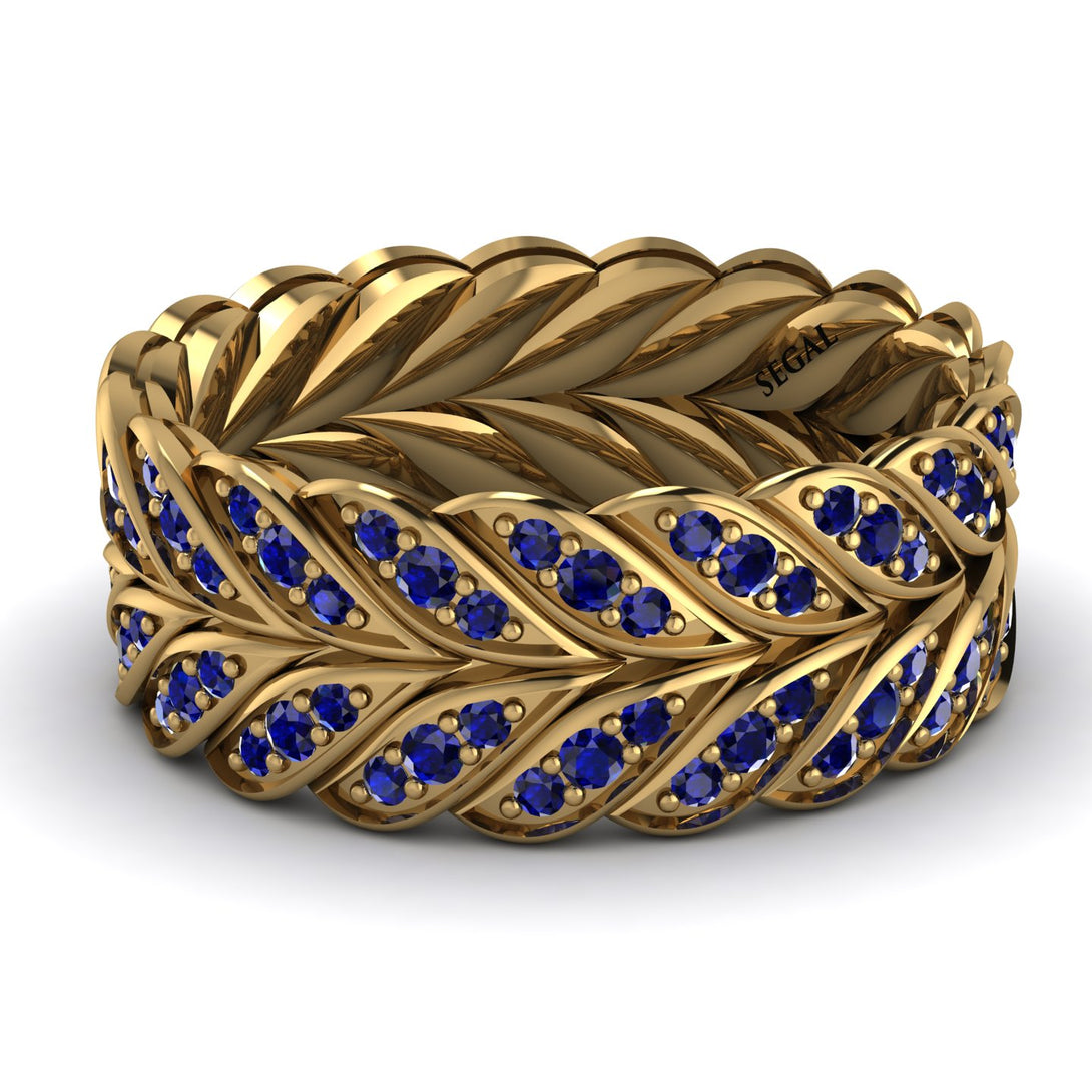 Sapphire Eternity Leaf Gold Wedding Ring - Kara No. 13