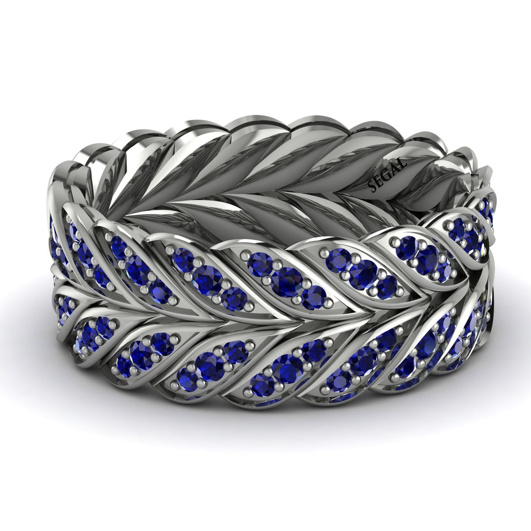Sapphire Eternity Leaf Gold Wedding Ring - Kara No. 15