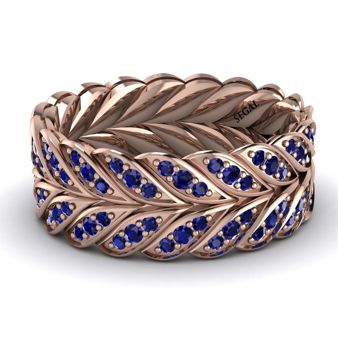 Sapphire Eternity Leaf Gold Wedding Ring - Kara No. 14