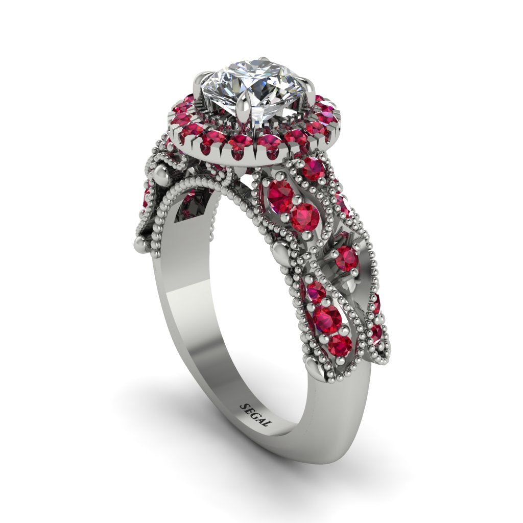 Exclusive Halo Diamond Milgrain Engagement Ring - Kendra No. 48