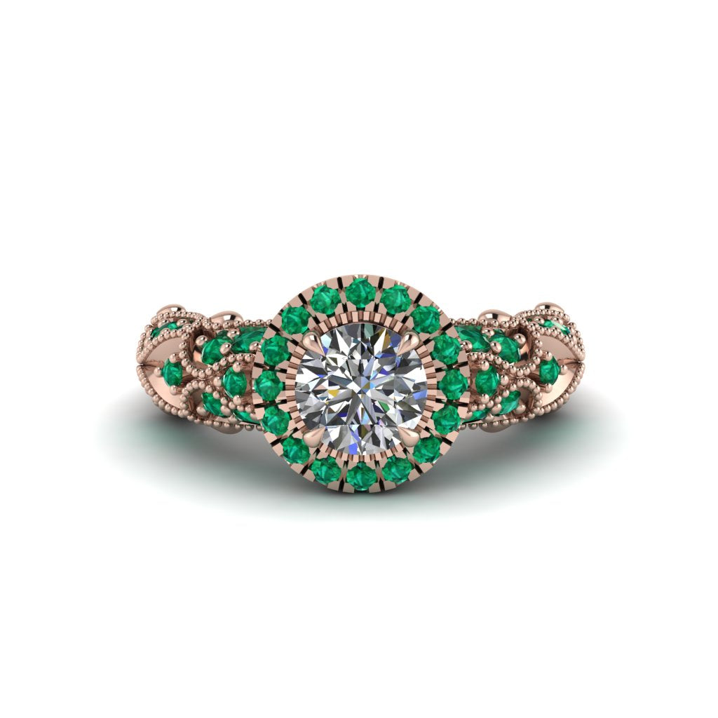 Exclusive Halo Diamond Milgrain Engagement Ring - Kendra No. 17