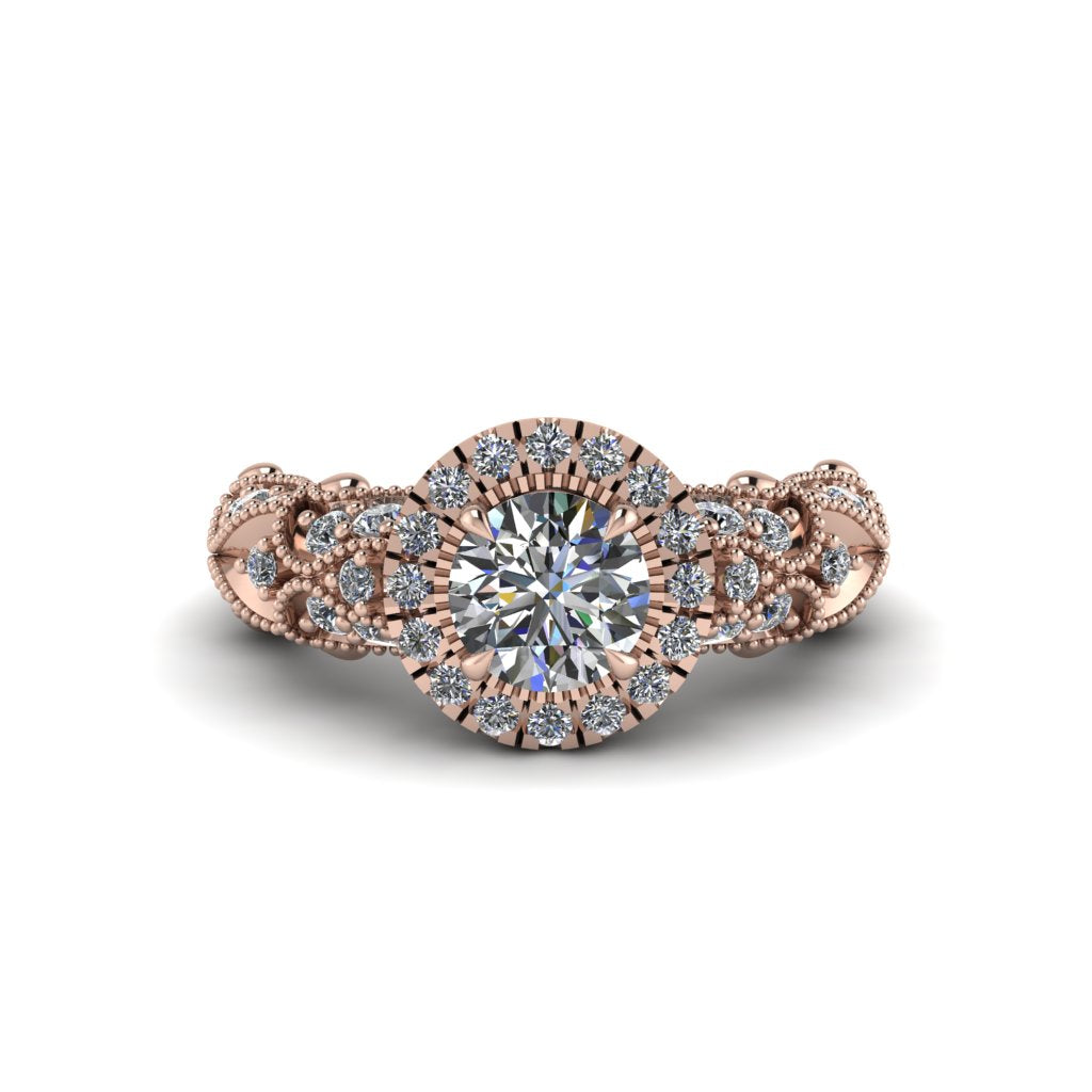 Exclusive Halo Diamond Milgrain Engagement Ring - Kendra No. 2