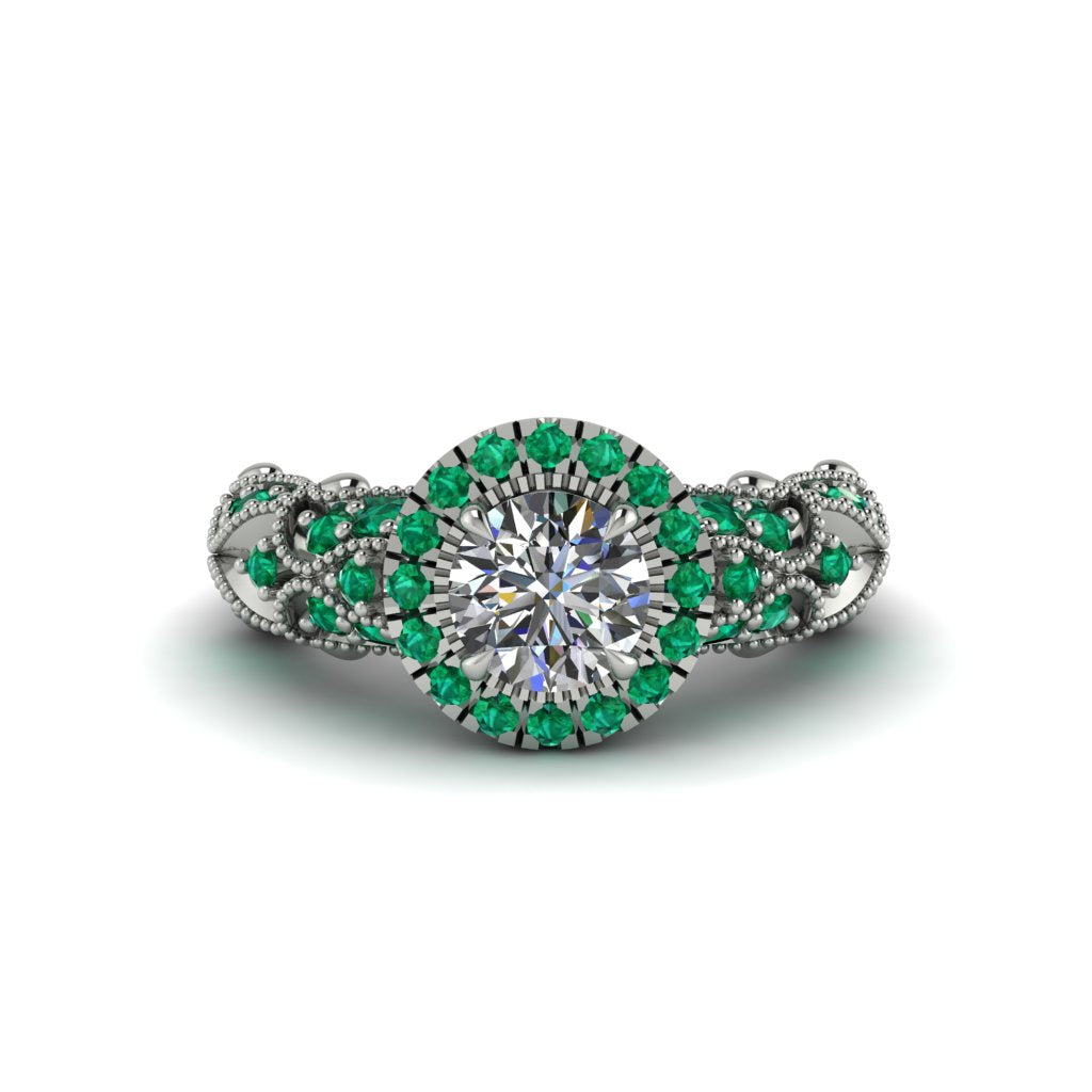 Exclusive Halo Diamond Milgrain Engagement Ring - Kendra No. 18