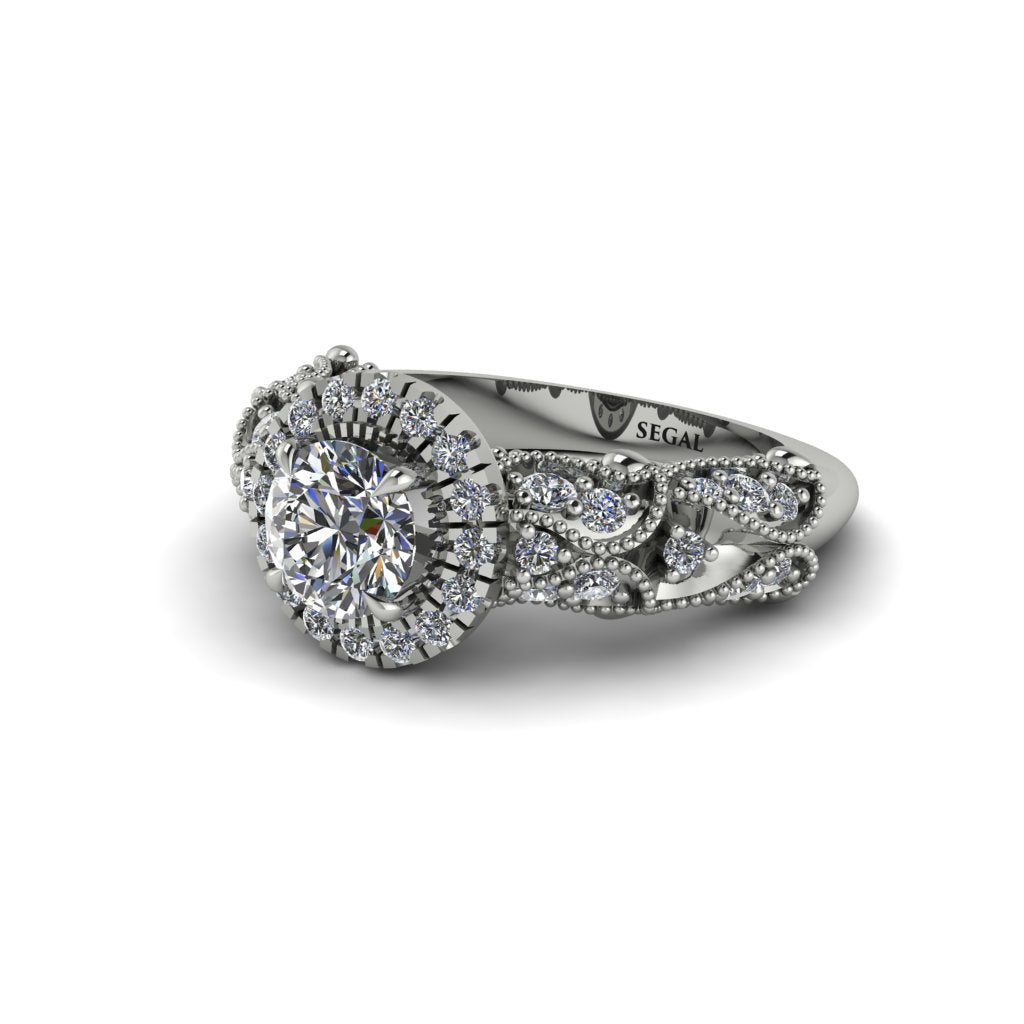 Exclusive Halo Diamond Milgrain Engagement Ring - Kendra No. 3