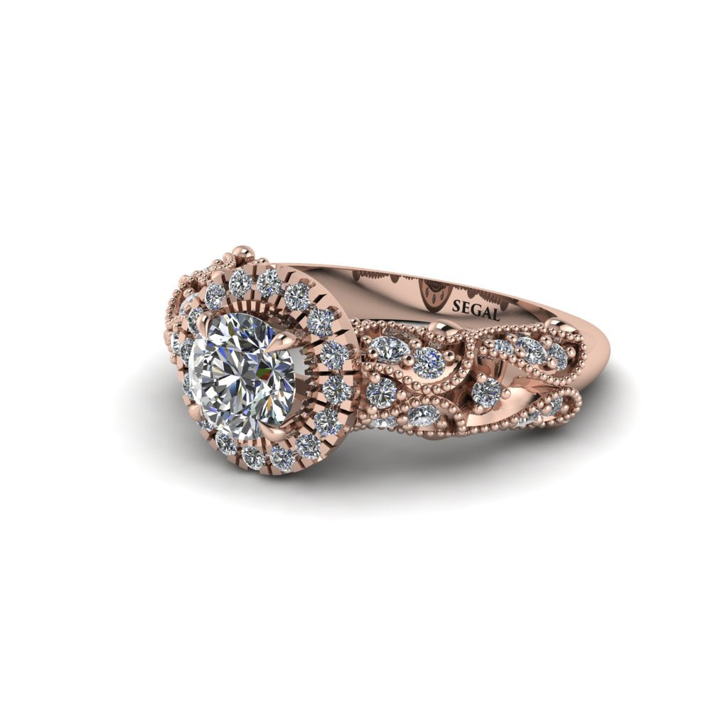 Exclusive Halo Diamond Milgrain Engagement Ring - Kendra No. 2
