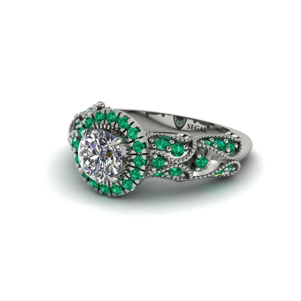 Exclusive Halo Diamond Milgrain Engagement Ring - Kendra No. 18