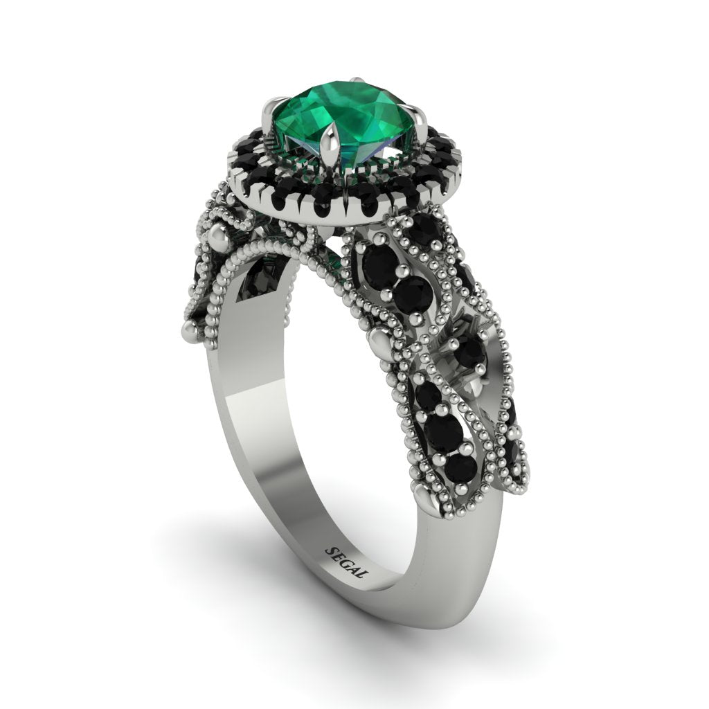 Exclusive Halo Emerald Milgrain Engagement Ring - Kendra No. 36