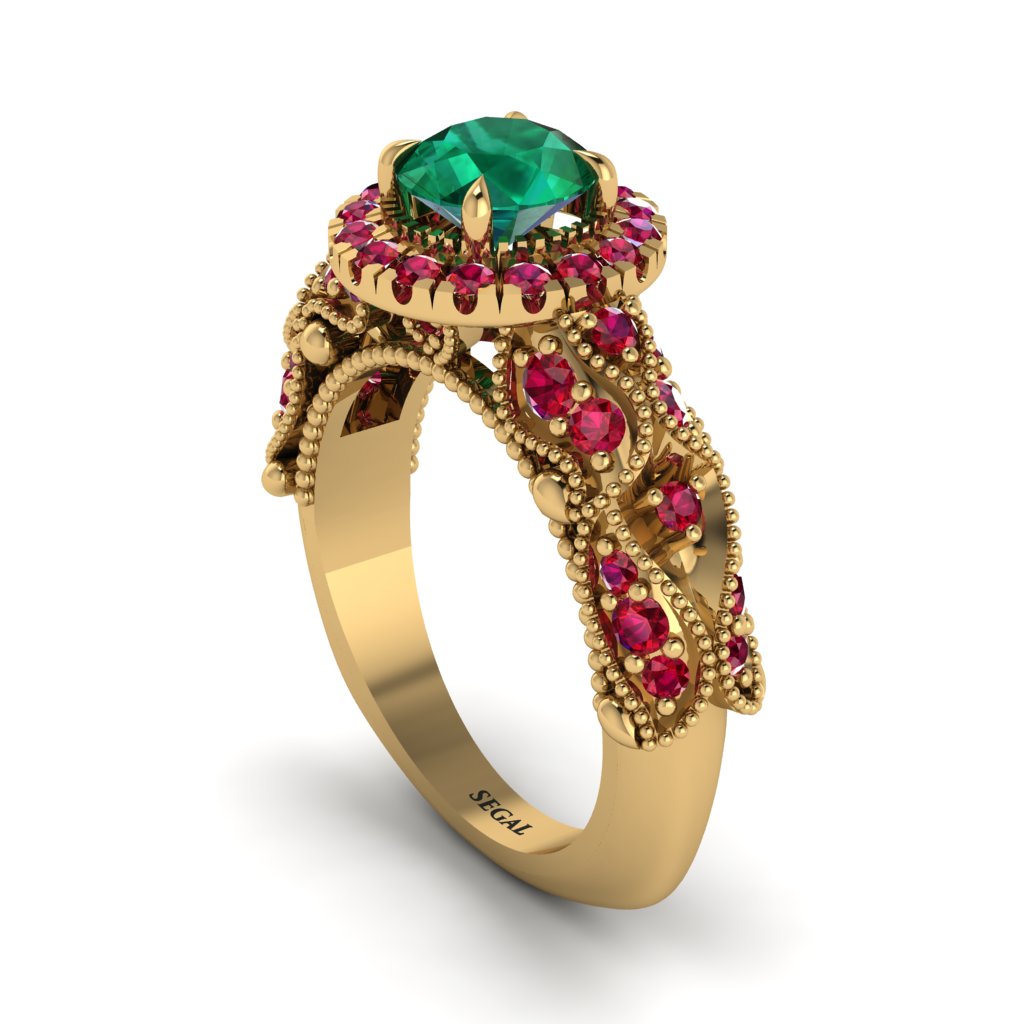 Exclusive Halo Emerald Milgrain Engagement Ring - Kendra No. 49