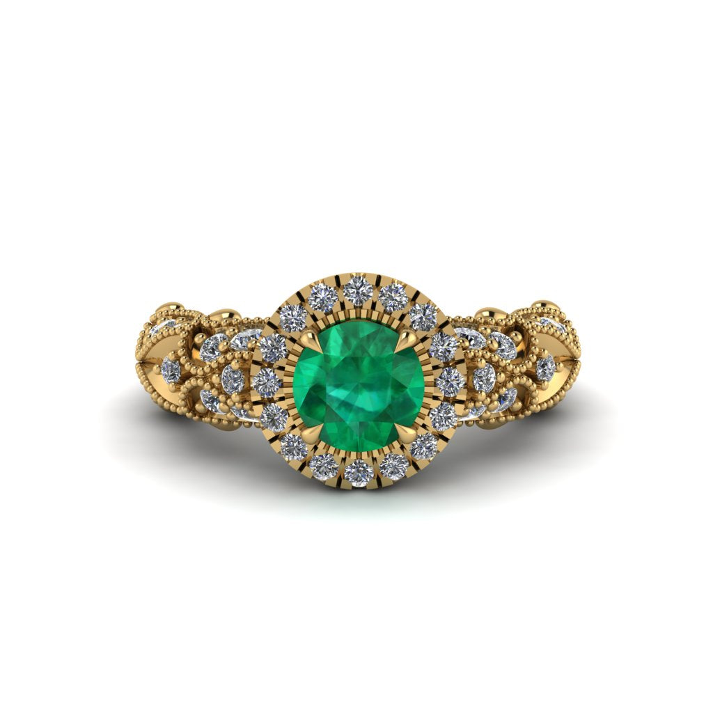 Exclusive Halo Emerald Milgrain Engagement Ring - Kendra No. 4